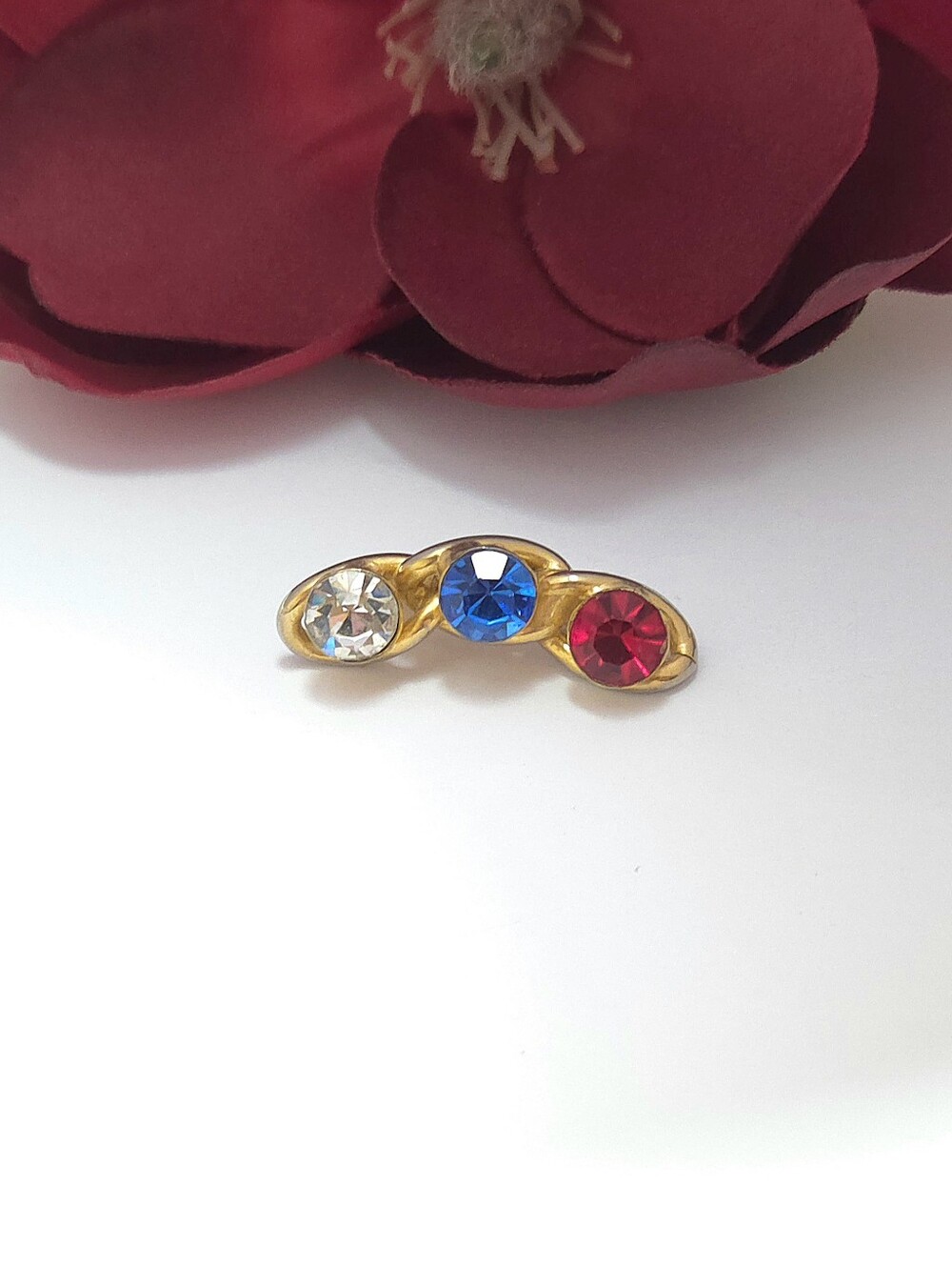 Vintage Gold Tone Interlocking Birthstone Crystal Bar Brooch Mother Bar Pin